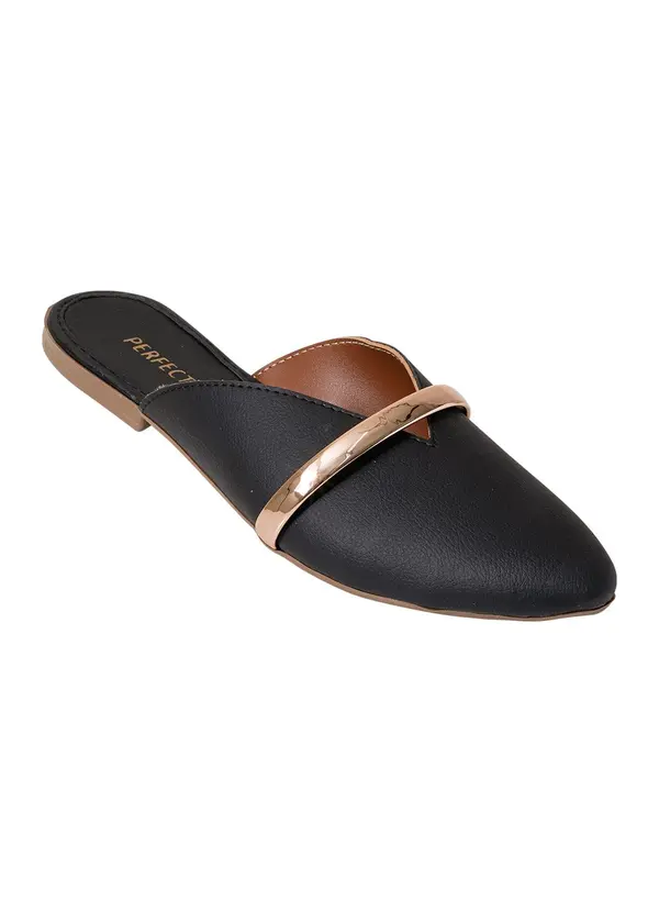 Perfecta - Mule Preto com Detalhe em Verniz