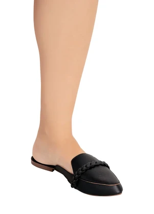 Perfecta - Mule Preto com Detalhe Trançado em Seu Cabedal - PERFECTA