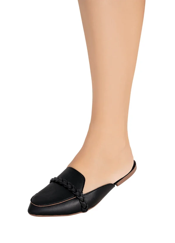 Perfecta - Mule Preto com Detalhe Trançado em Seu Cabedal 2