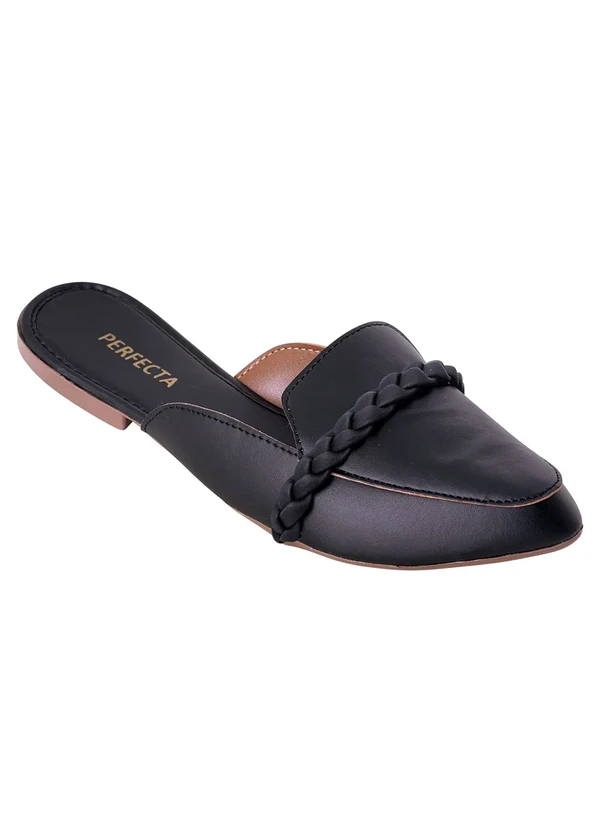 Perfecta - Mule Preto com Detalhe Trançado em Seu Cabedal 3