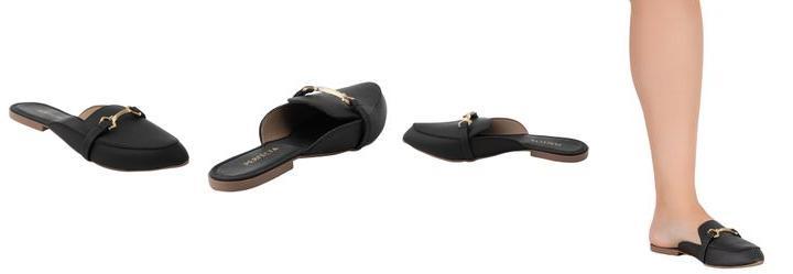 Mule Preto em Sinttico com Detalhe Dourado