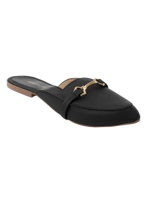 Perfecta - Mule Preto em Sintético com Detalhe Dourado - PERFECTA