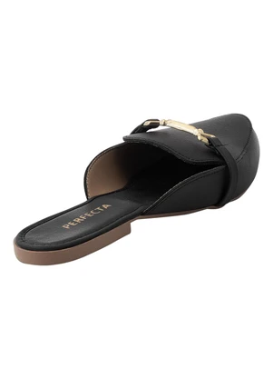 Perfecta - Mule Preto em Sintético com Detalhe Dourado - PERFECTA