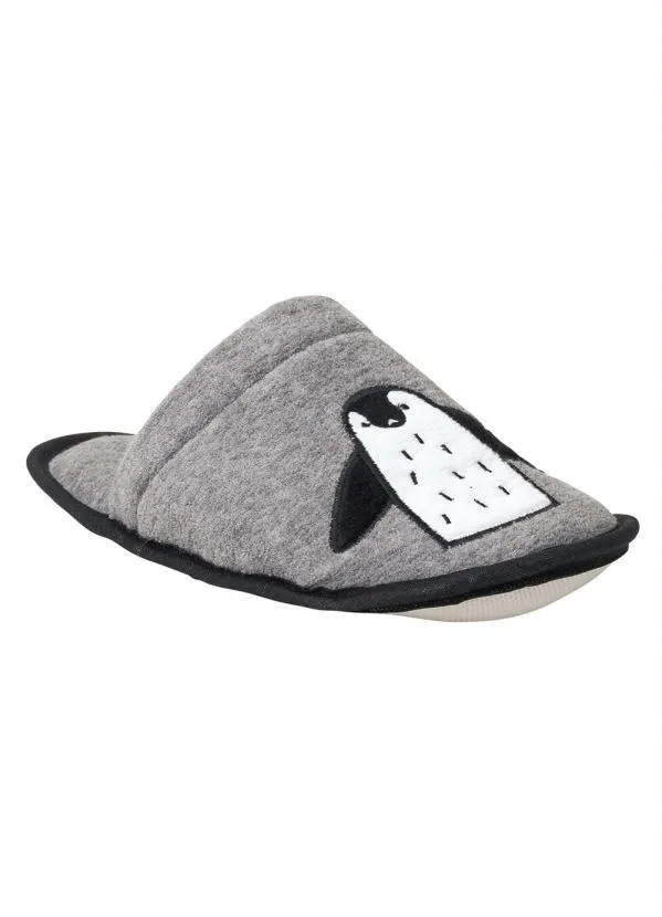 Perfecta - Chinelo Pantufa Cinza em Tecido Atoalhado