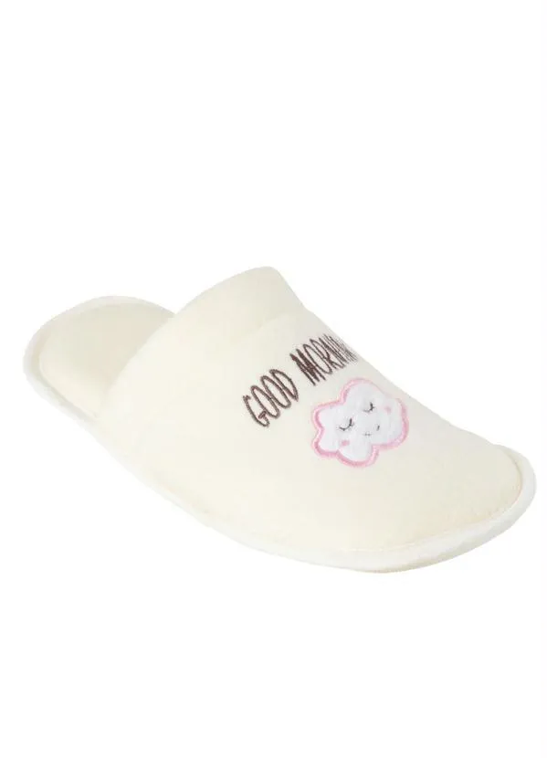 Perfecta - Chinelo Pantufa Creme com Bordado