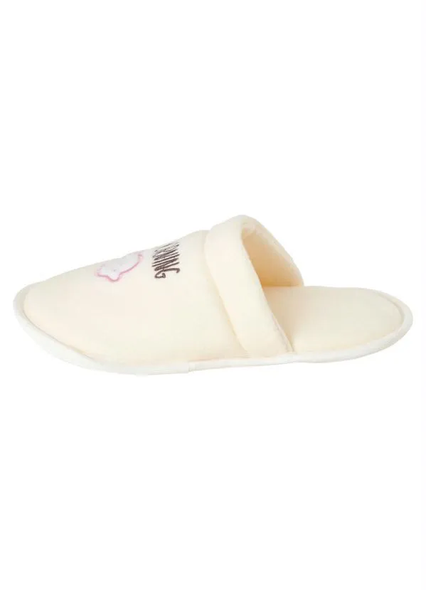 Perfecta - Chinelo Pantufa Creme com Bordado 3