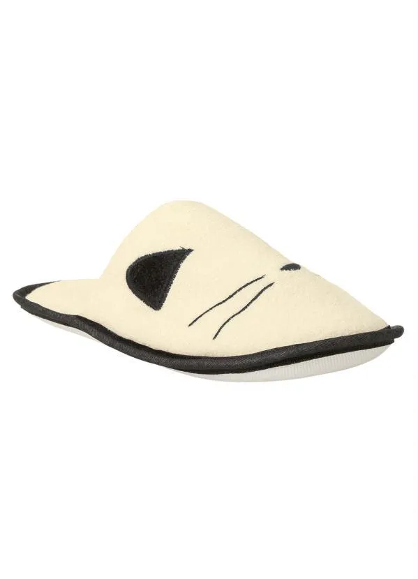Perfecta - Chinelo Pantufa Creme com Detalhe Bordado