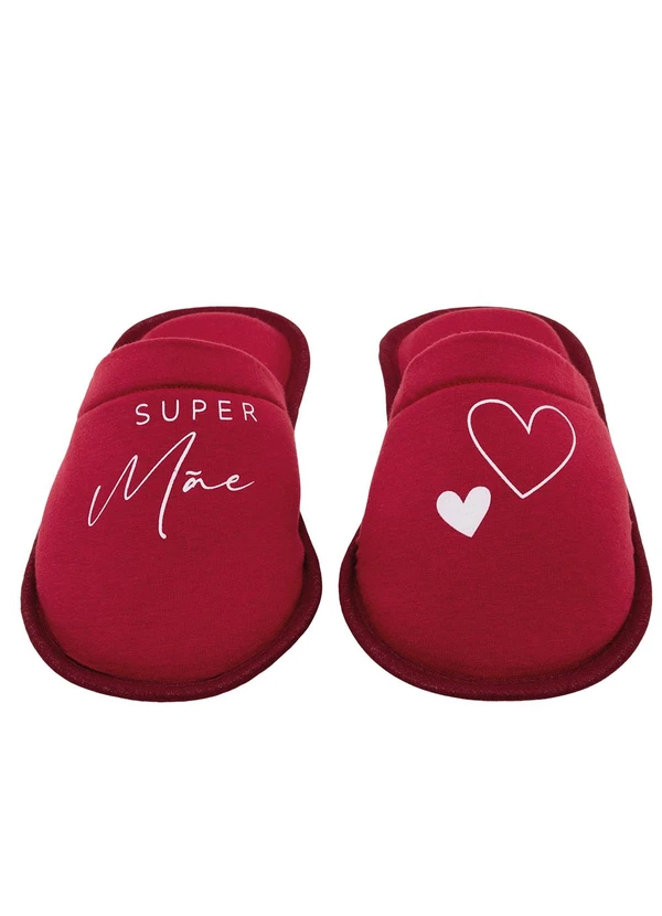 Perfecta - Chinelo Pantufa Mãe Vermelho em Tecido