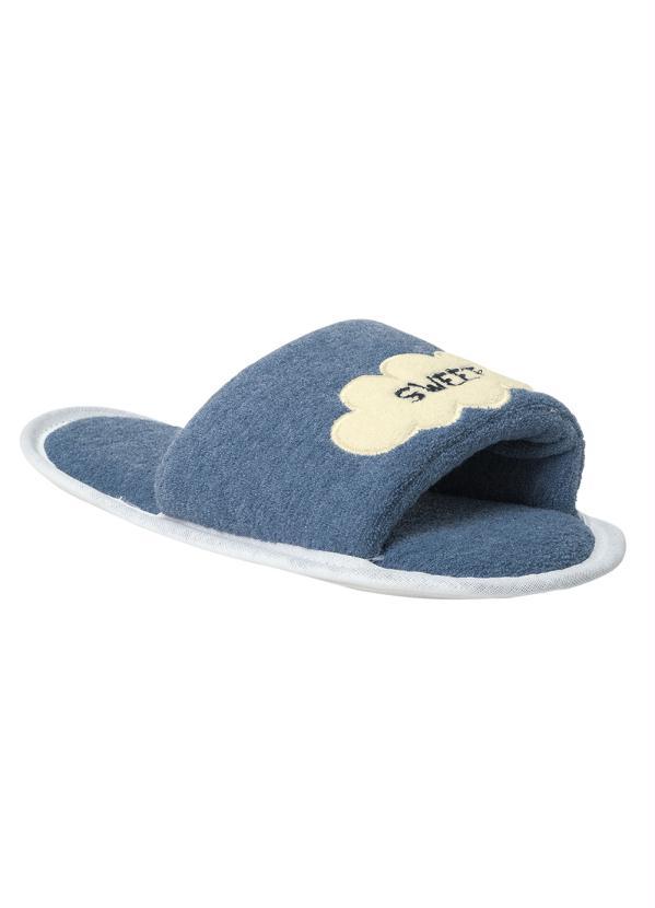 Perfecta - Chinelo Pantufa Slide Azul com Bordado