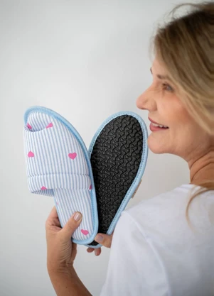Piante Pijamas - Pantufa Feminina Listras Azul - PIANTE PIJAMAS