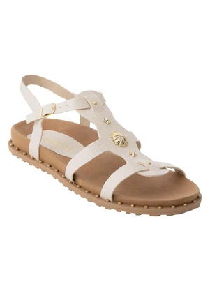 Perfecta - Sandália Papete Off White com Adereços Dourados - PERFECTA