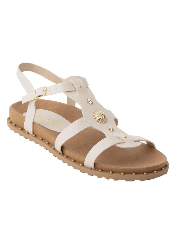 Perfecta - Sandália Papete Off White com Adereços Dourados 2