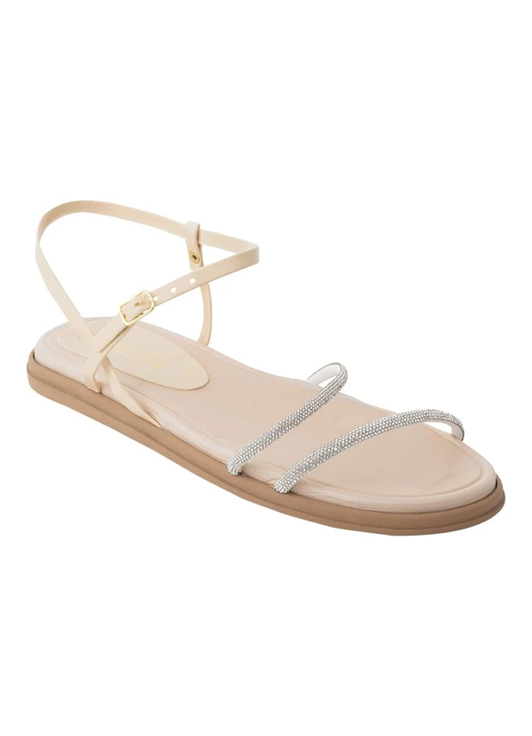 Perfecta - Sandália Papete Off White com Detalhe em Strass