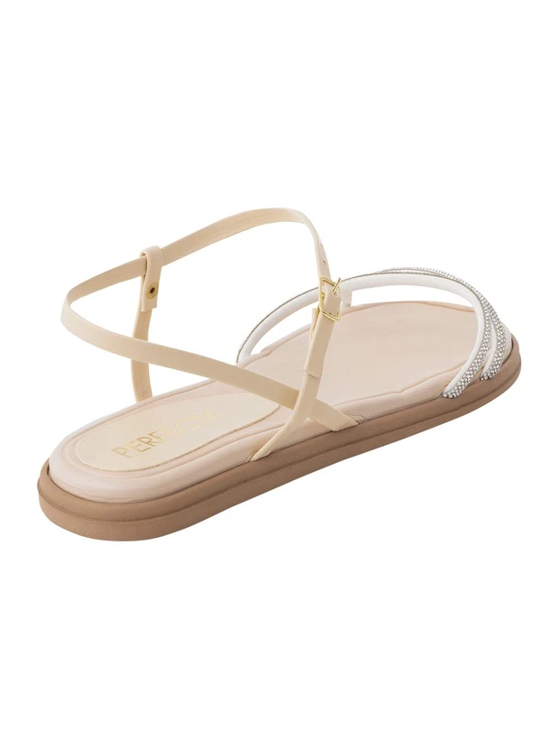Perfecta - Sandália Papete Off White com Detalhe em Strass 2
