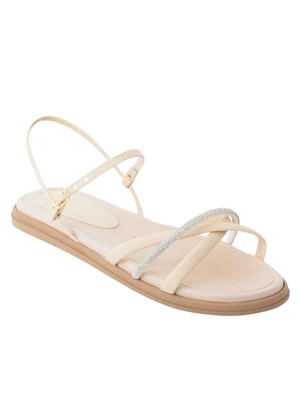 Perfecta - Sandália Papete Off White em Sintético e Strass - PERFECTA