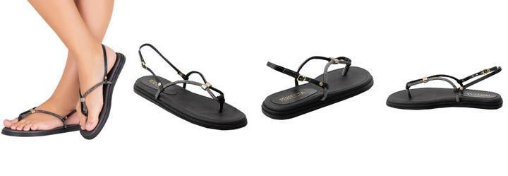 Sandlia Papete Preta com Detalhe em Strass