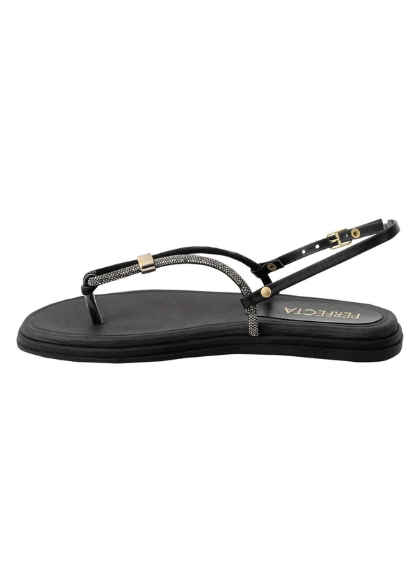 Perfecta - Sandália Papete Preta com Detalhe em Strass 4