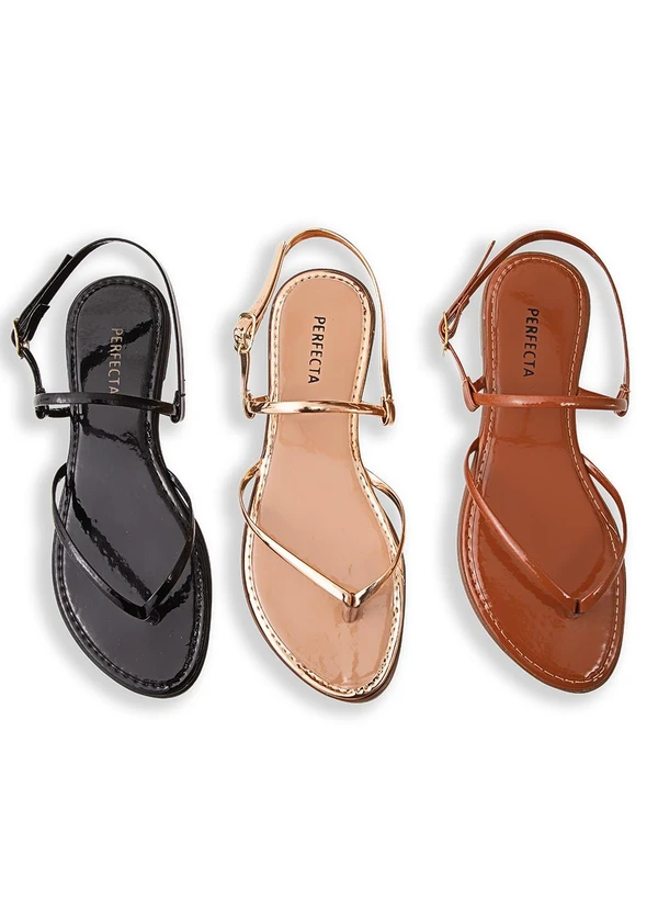 Perfecta - Kit 3 pares Rasteirinhas Cobre/Caramelo/Preta