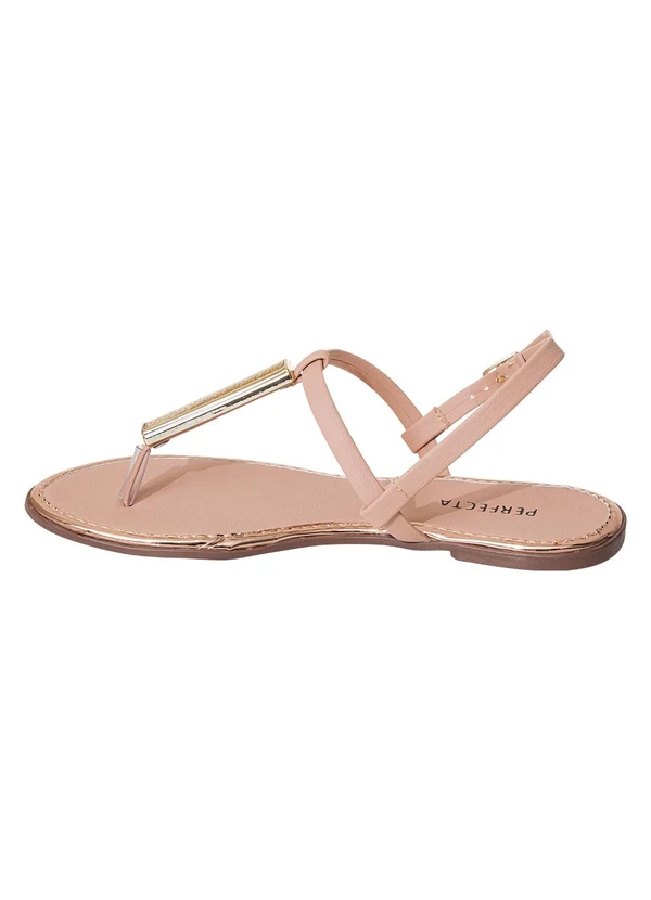 Perfecta - Rasteira Bege com Adereço Dourado 3