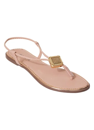 Perfecta - Rasteira Bege com Adereço Dourado - PERFECTA