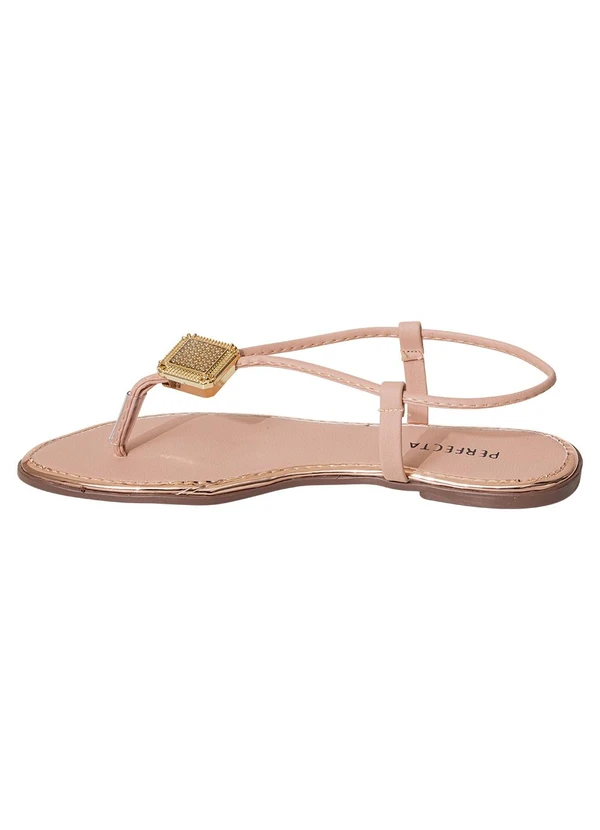 Perfecta - Rasteira Bege com Adereço Dourado 3