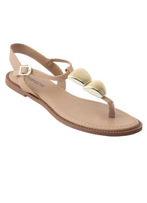 Rasteira (Bege) com Adere�o Dourado