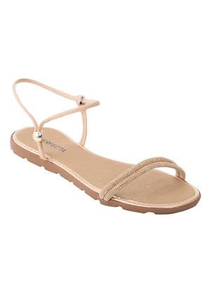 Perfecta - Rasteira Bege em Sintético com Strass - PERFECTA