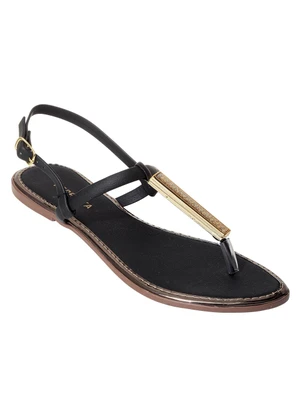 Perfecta - Rasteira Preta com Aderço Dourado - PERFECTA