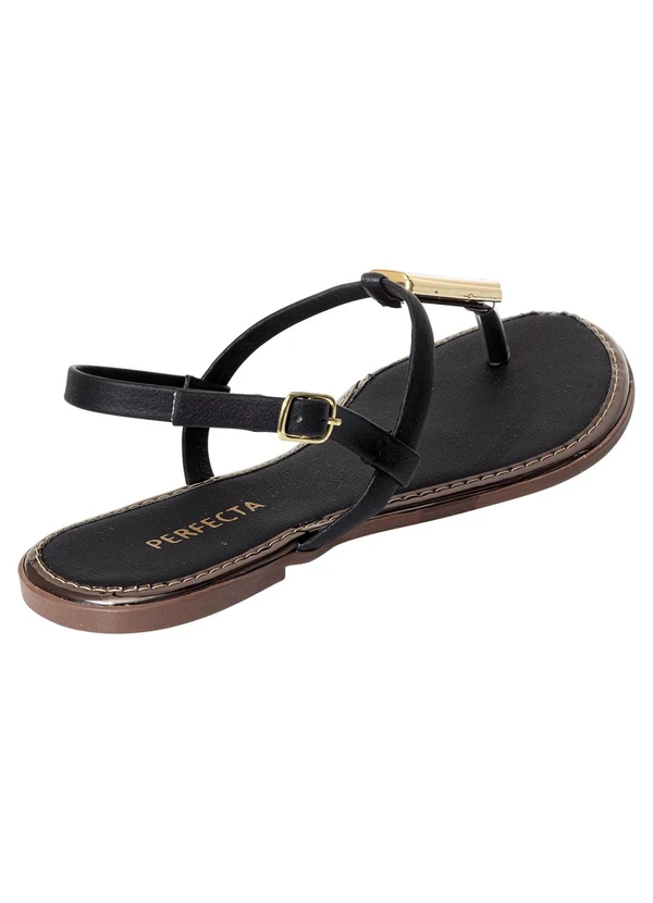 Perfecta - Rasteira Preta com Aderço Dourado 2