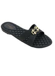 Rasteira Preta com Adere�o Dourado