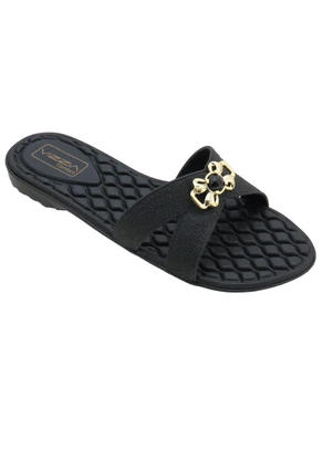 Perfecta - Rasteira Preta com Adereço Dourado - PERFECTA