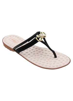 Perfecta - Rasteira Preta com Adereço Dourado - PERFECTA