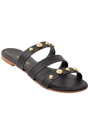 Rasteira (Preta) com Adereo Dourado