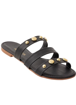 Perfecta - Rasteira Preta com Adereço Dourado - PERFECTA