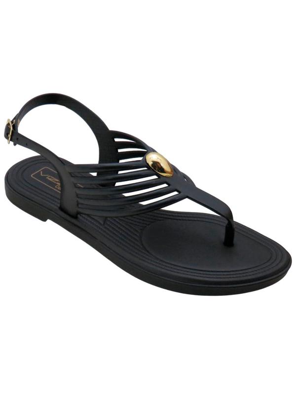 Rasteira (Preta) com Adere�o Dourado