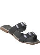 Rasteira Preta com Adereo Metalizado