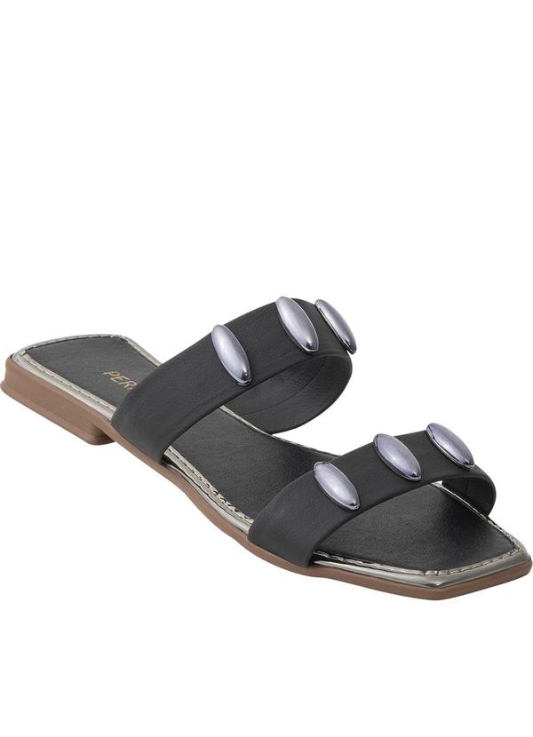 Rasteira (Preta) com Adereo Metalizado