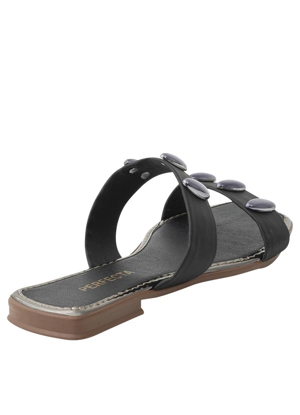 Perfecta - Rasteira Preta com Adereço Metalizado 2