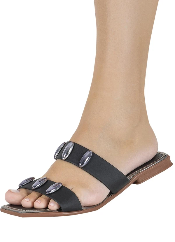 Perfecta - Rasteira Preta com Adereço Metalizado 5