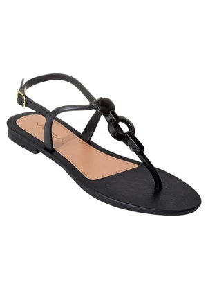 Perfecta - Rasteira Preta com Adereço no Cabedal - PERFECTA