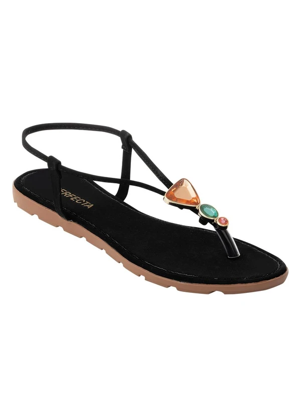 Perfecta - Rasteira Preta em Nobuck com Adereços Coloridos 4