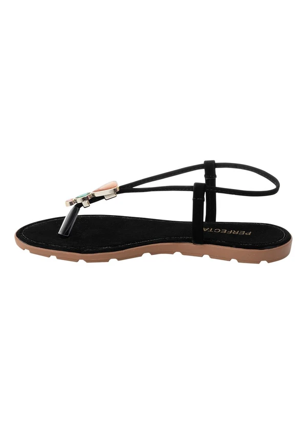 Perfecta - Rasteira Preta em Nobuck com Adereços Coloridos 6