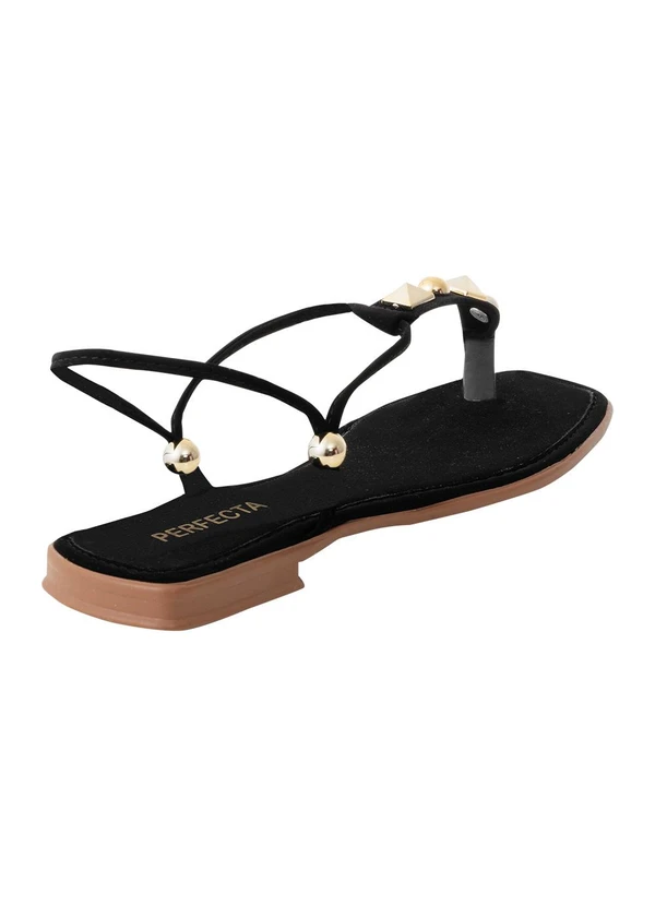 Perfecta - Rasteira Preta em Nobuck com Detalhes Dourados 2