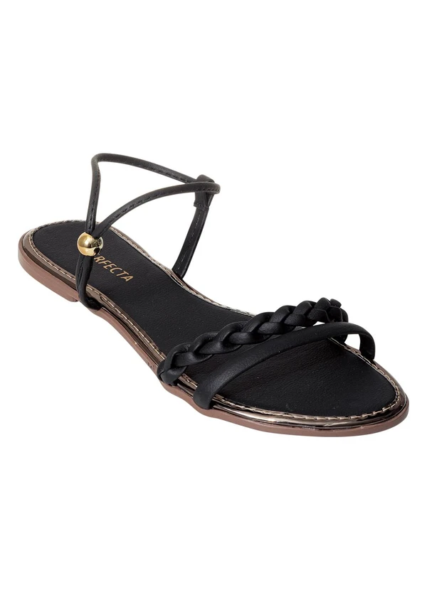 Perfecta - Rasteira Preto com Ajuste Lateral