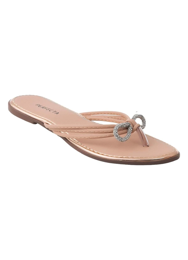 Perfecta - Rasteirinha Bege com Detalhe de Laço em Strass