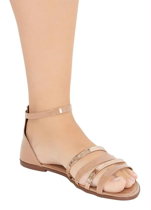 Perfecta - Rasteirinha Bege com Tiras em Sintético Verniz 4