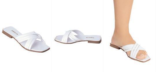 Rasteirinha Branco em Verniz