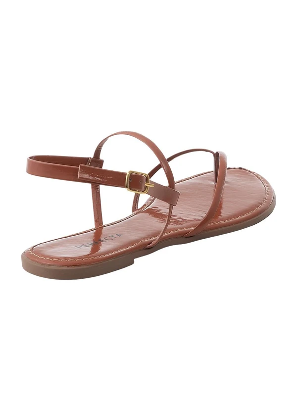 Perfecta - Rasteirinha Caramelo em Sintético Verniz 2