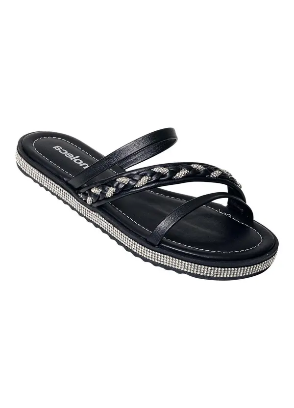 Moleca - Rasteirinha Moleca Preta em Sintético