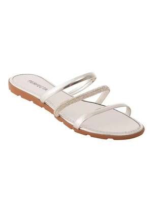 Perfecta - Rasteirinha Prata em Verzir Metalizado e Strass - PERFECTA